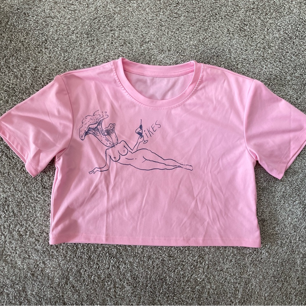 Pink chanterelle mushroom head naked lady martini Graphic Crop Top